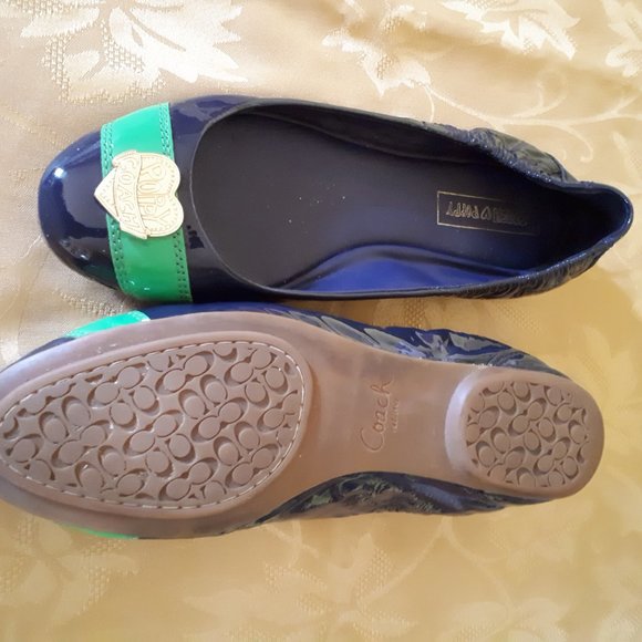 COACH Dark Blue Gold Logo Ballerina Flats Shoes 39 - Picture 3 of 3